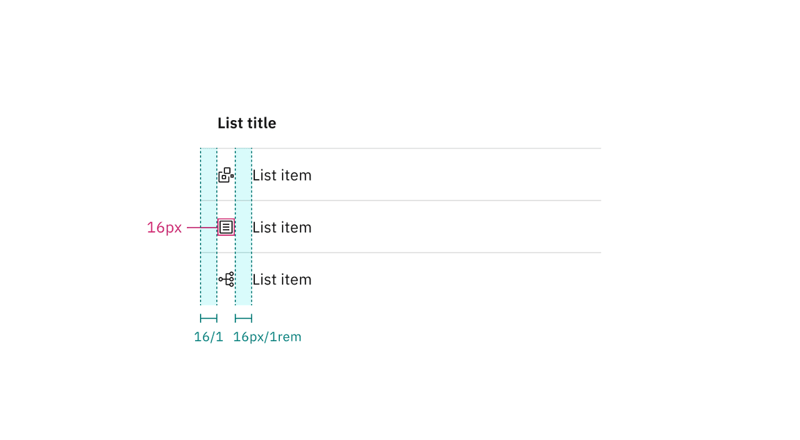 Structure and spacing measurements for non-interactive icons.